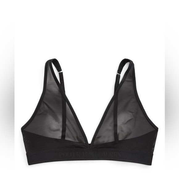 NWT Polo By Ralph Lauren Mesh  Unlined Plunge Tailored logo Bralette in onyx - Picture 4 of 8